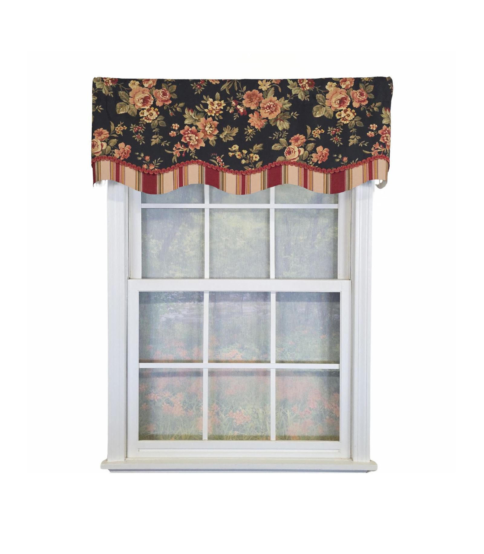 RLF Home 100% Cotton Lancaster Glory Fully lined Windows Rod Pocket Valance 50" x 16" Black