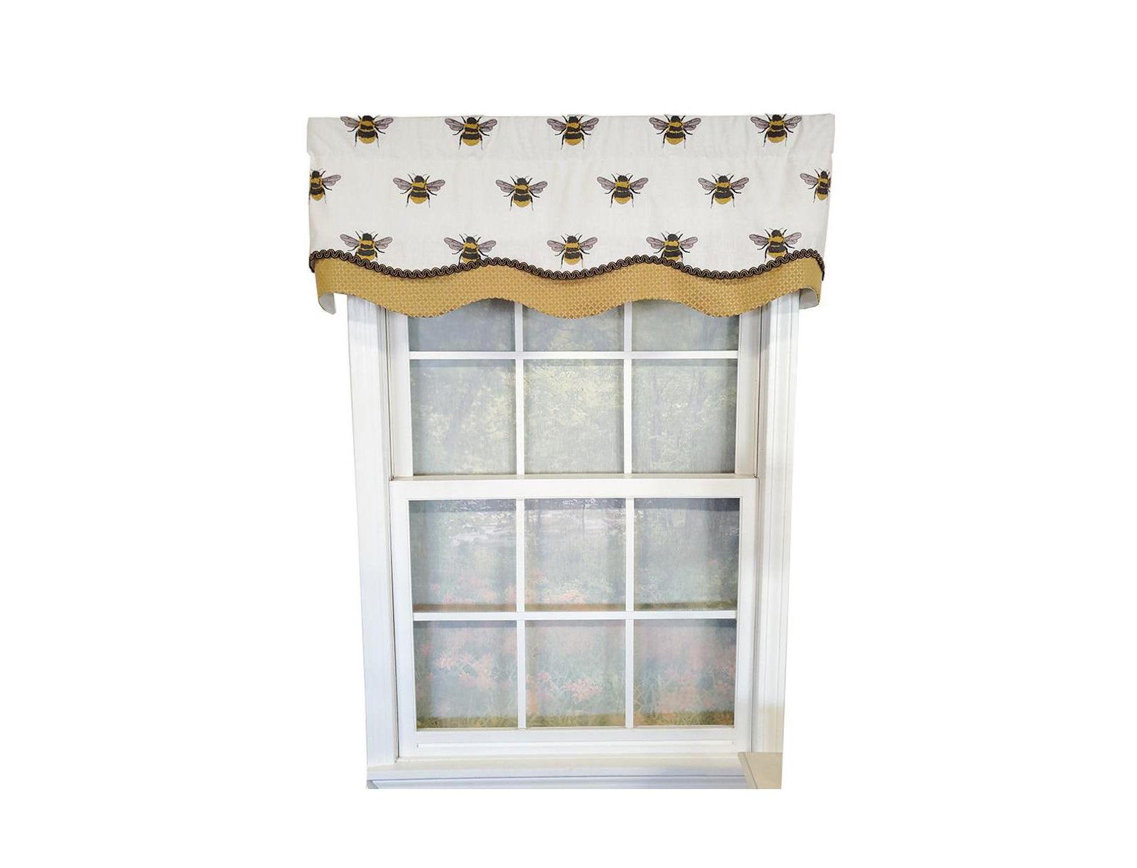 RLF Home Busy Bee Glory 3" Rod Pocket Lining Luxurious and Elegant Window Treatment Valance 50" x 16" Honey
