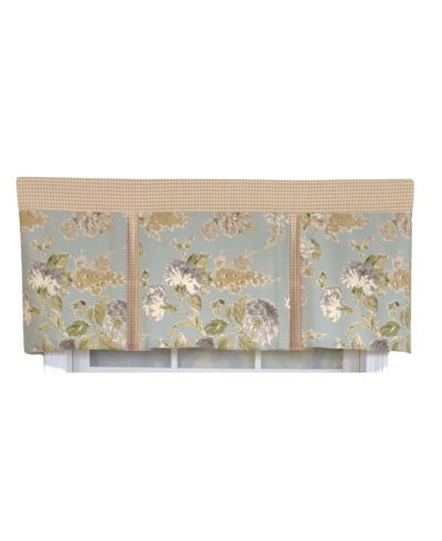 RLF Home 3" Rod Pocket High Quality Fabric Floral Essence Pleated Valance for Windows 50" x 16" Blue
