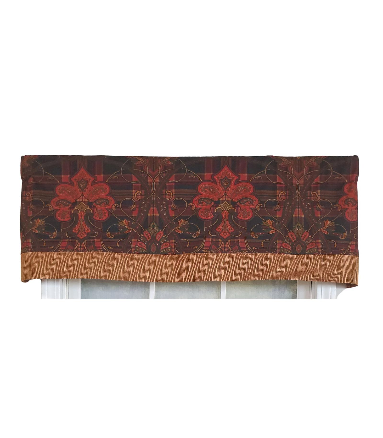 RLF Home 3" Rod Pocket High Quality Fabric Espadas Banded Valance for Windows 50" x 16" Burgundy
