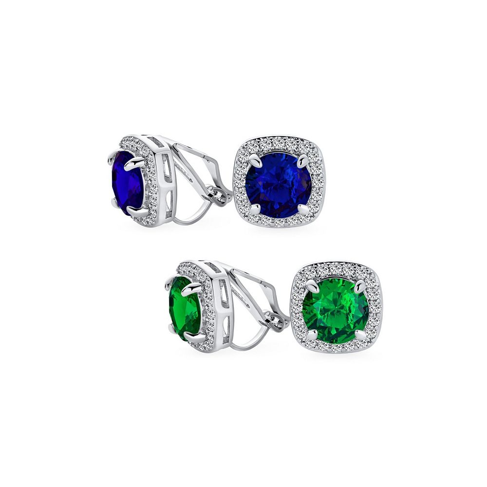 Серьги Bling Jewelry Round CZ Solitaire Halo Clip-On