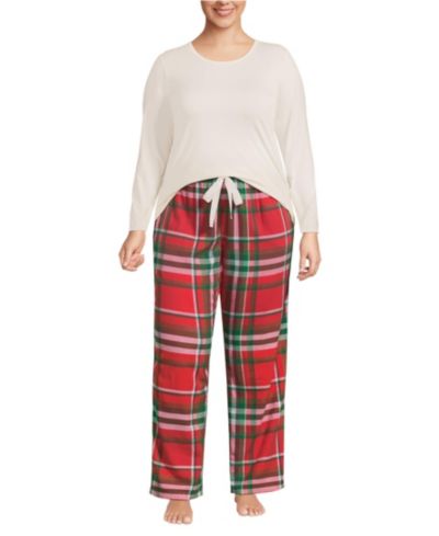 Lands' End Plus Size Pajama Gift Set - Knit Long Sleeve Top and Flannel Pants