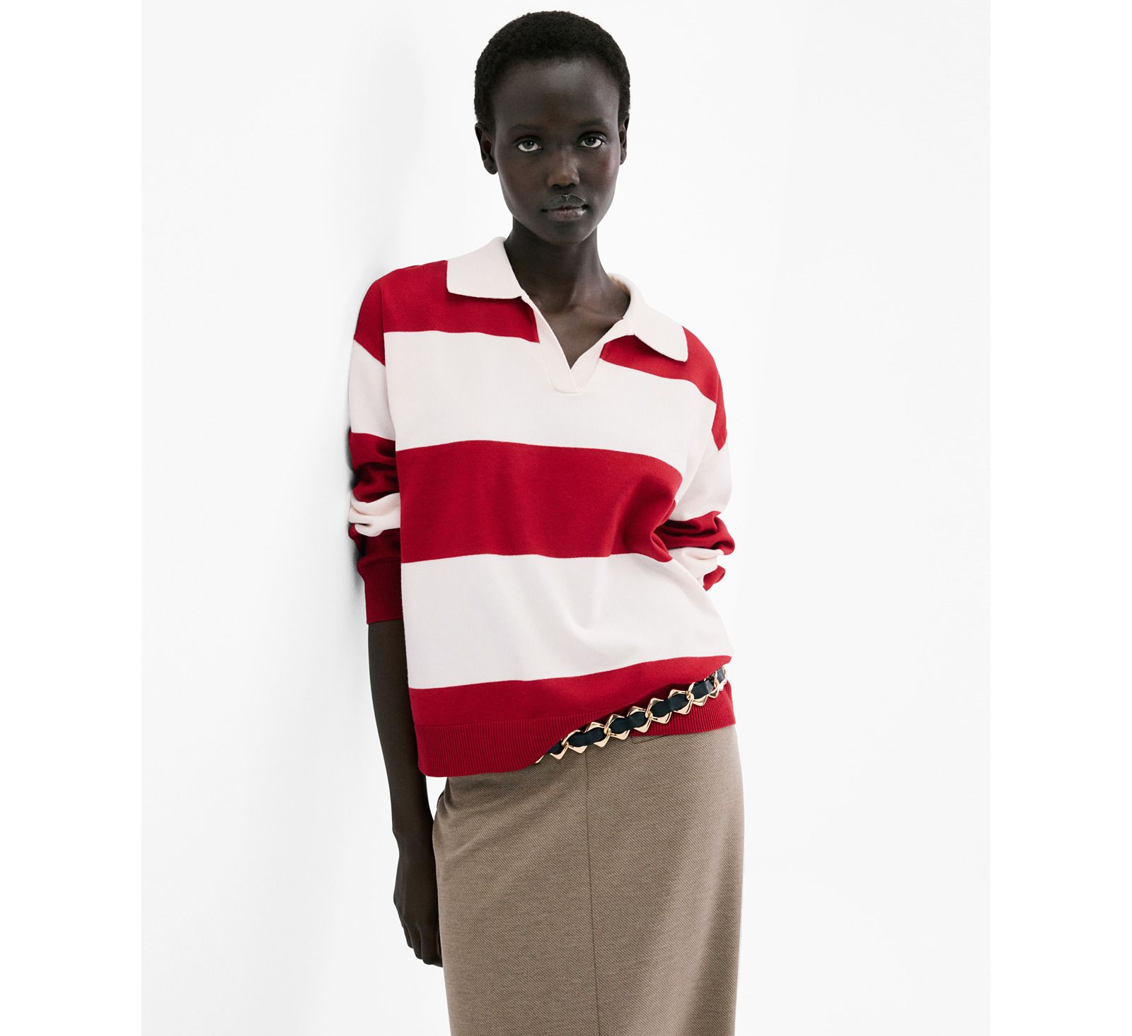 Mango Women's Striped Polo-Neck Sweater