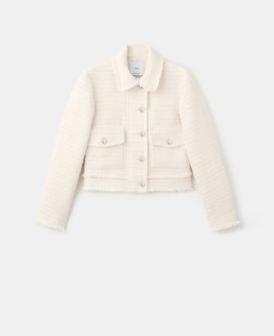Mango Women's Notched Lapel Collar Tweed Jacket