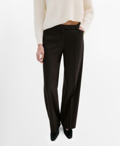 Mango Women's Wide-Leg Mid-Rise Pleated Pants