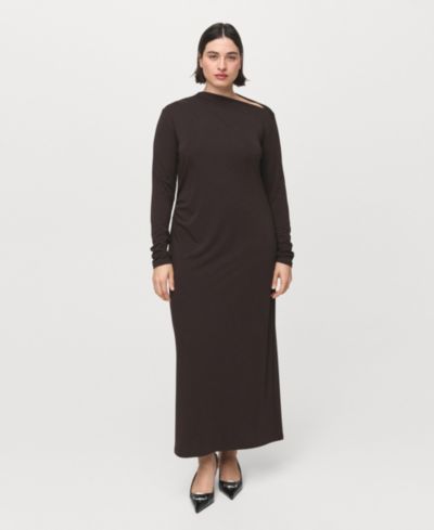 Mango Women's Boat-Neck Ruched Dress