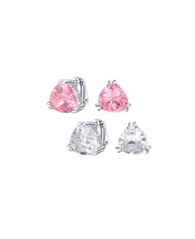 Bling Jewelry Trillion-Cut Yellow/Purple CZ Studs Clip On Earrings Silver Plated (2 Set)