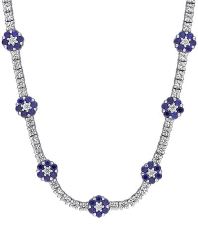 Macy's Lab Grown Sapphire (7/8 ct. t.w.) and Lab Grown White Sapphire (5-7/8 ct. t.w.) Floral Necklace in Sterling Silver