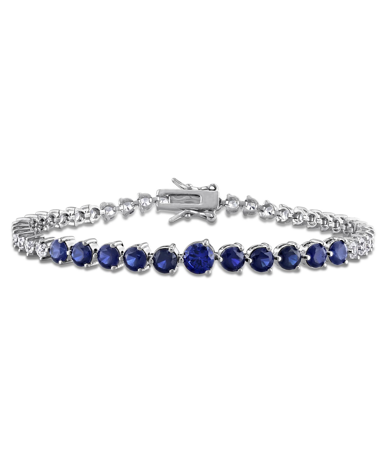 Macy's Lab Grown Sapphire (3-1/2 ct. t.w.) and Lab Grown White Sapphire (4-7/8 ct. t.w.) Tennis Bracelet in Sterling Silver