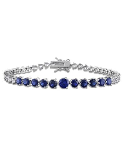 Macy's Lab Grown Sapphire (3-1/2 ct. t.w.) and Lab Grown White Sapphire (4-7/8 ct. t.w.) Tennis Bracelet in Sterling Silver