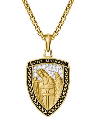 Bulova Men's Gold Plated Saint Michael Pendant Necklace
