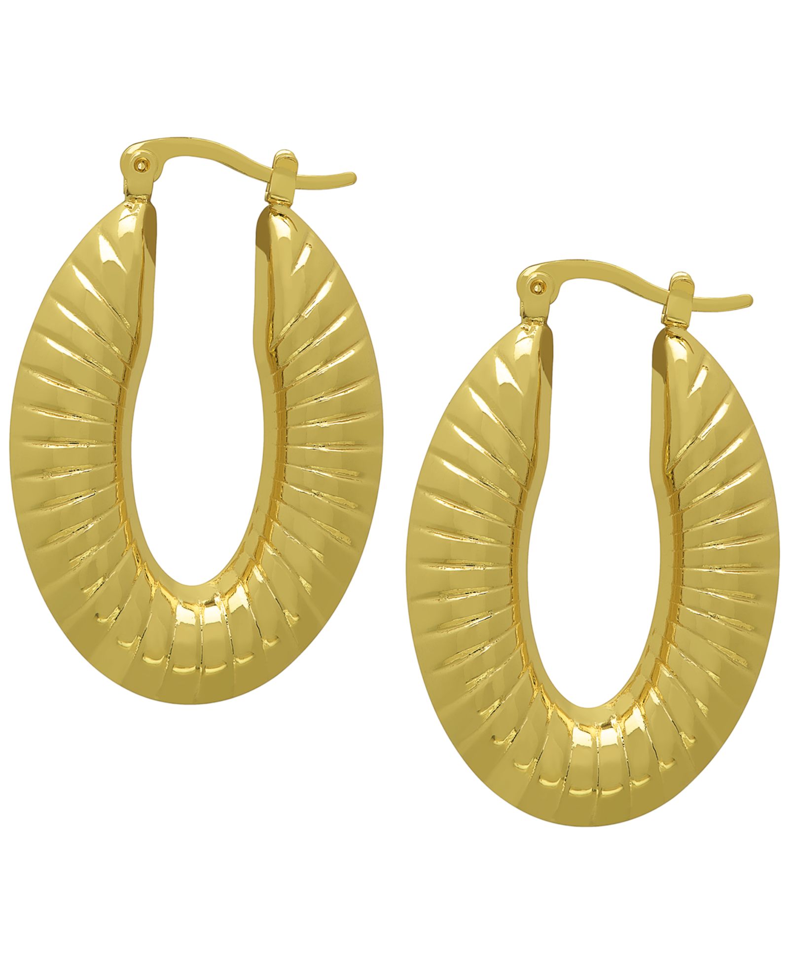 Серьги-кольца Macy's 14k Gold Plated Brass Ribbed Shiny Oval