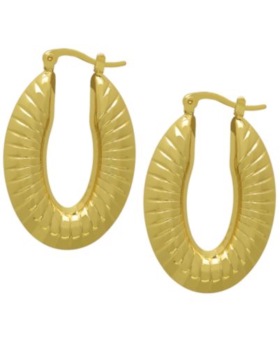 Серьги-кольца Macy's 14k Gold Plated Brass Ribbed Shiny Oval
