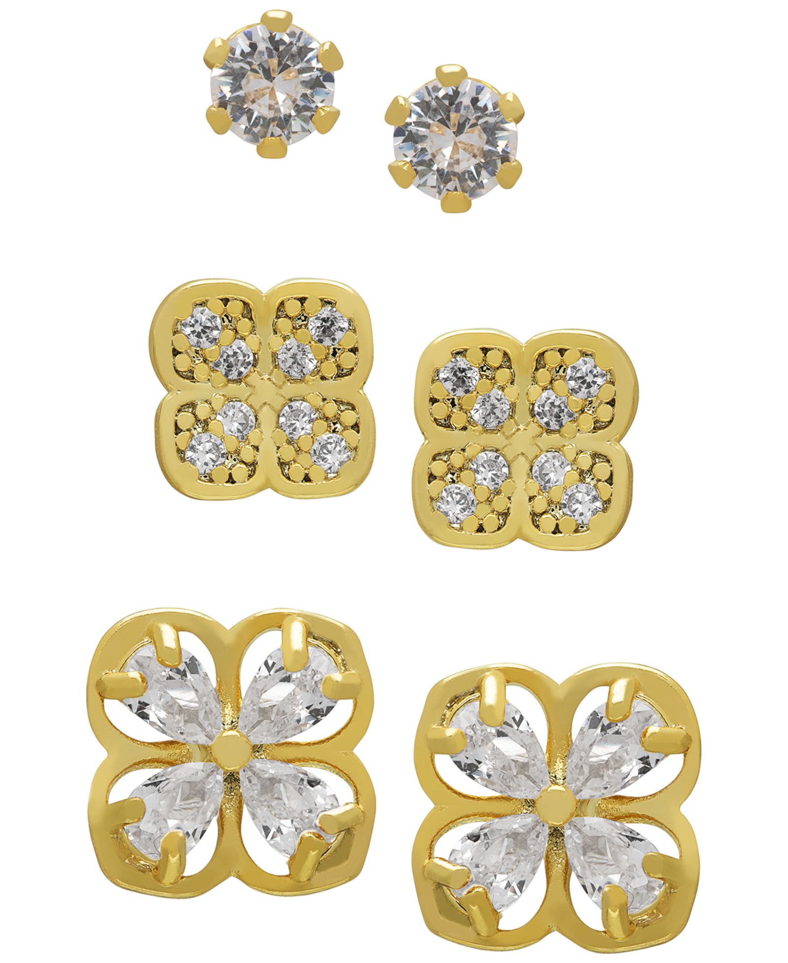 Набор серег-гвоздик Macy's 3-Pc. Cubic Zirconia Triple Floral Stud