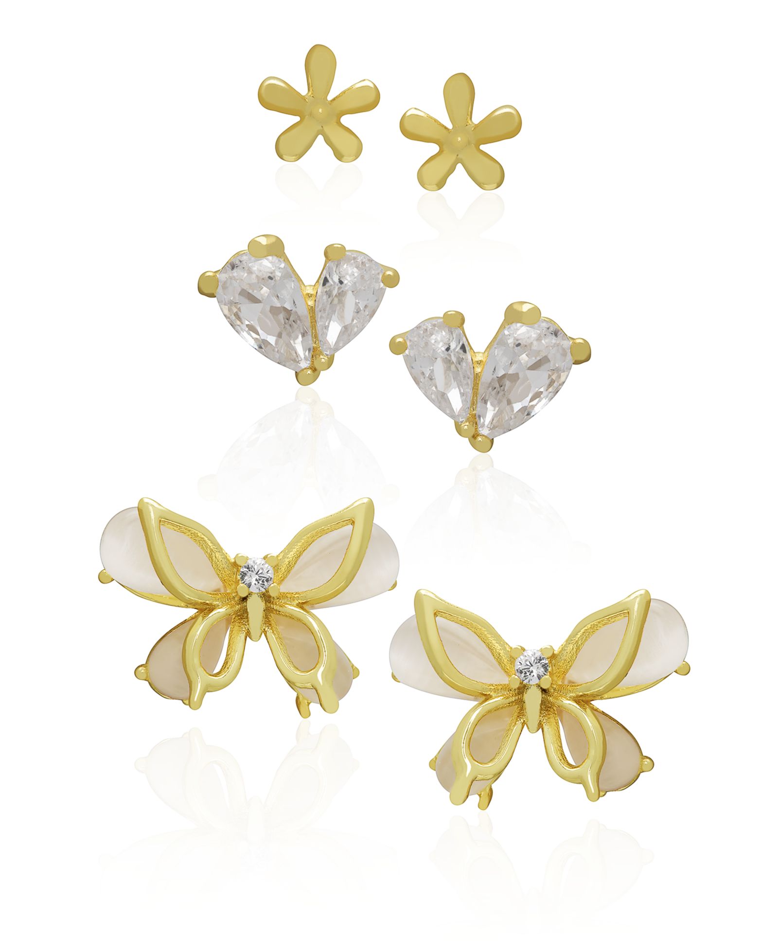 Набор серьги-гвоздики Cubic Zirconia Flower, Heart and Butterfly