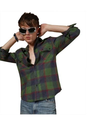 Мужская рубашка Campus Sutra Buffalo Check Forest Green & Indigo Blue