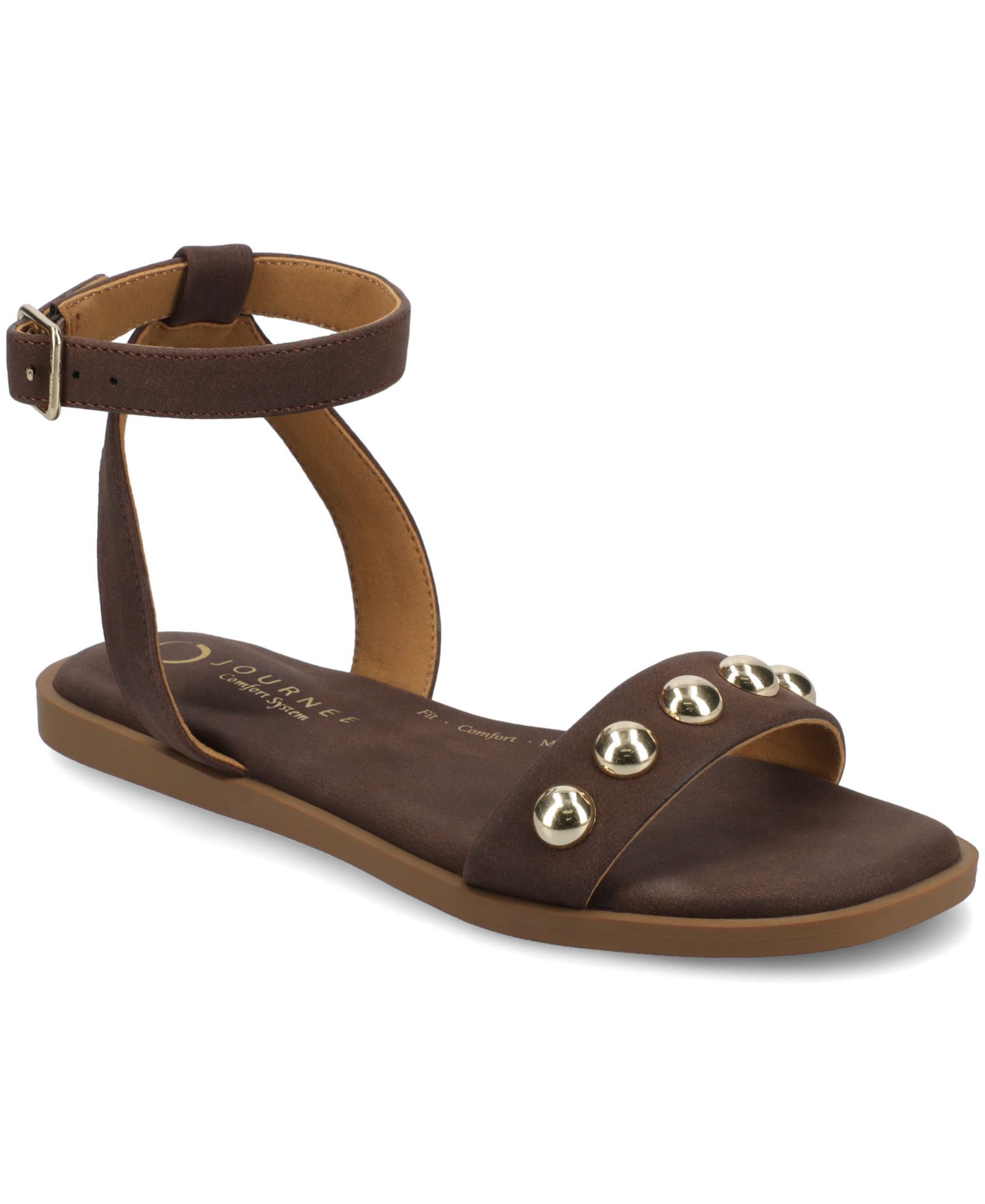 Journee Collection Women's Primrose Studded Ankle Strap Flat Sandals