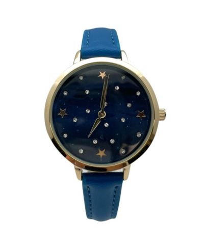 Olivia Pratt Stars and Rhinestones Faux Leather Women Watch, Blue