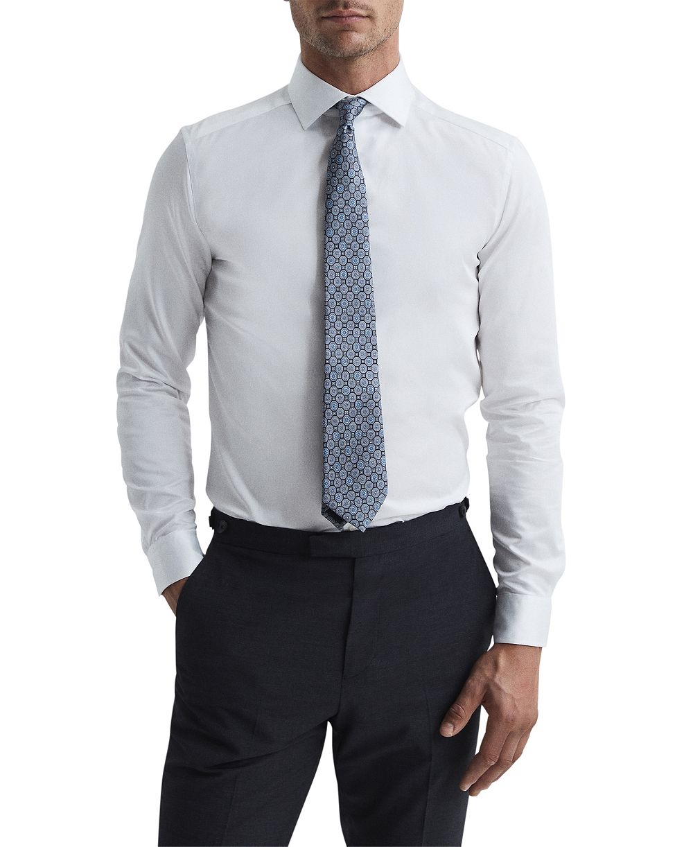 REISS мужская рубашка для торжественных случаев из хлопкового сатена Slim-фасона с тиснением