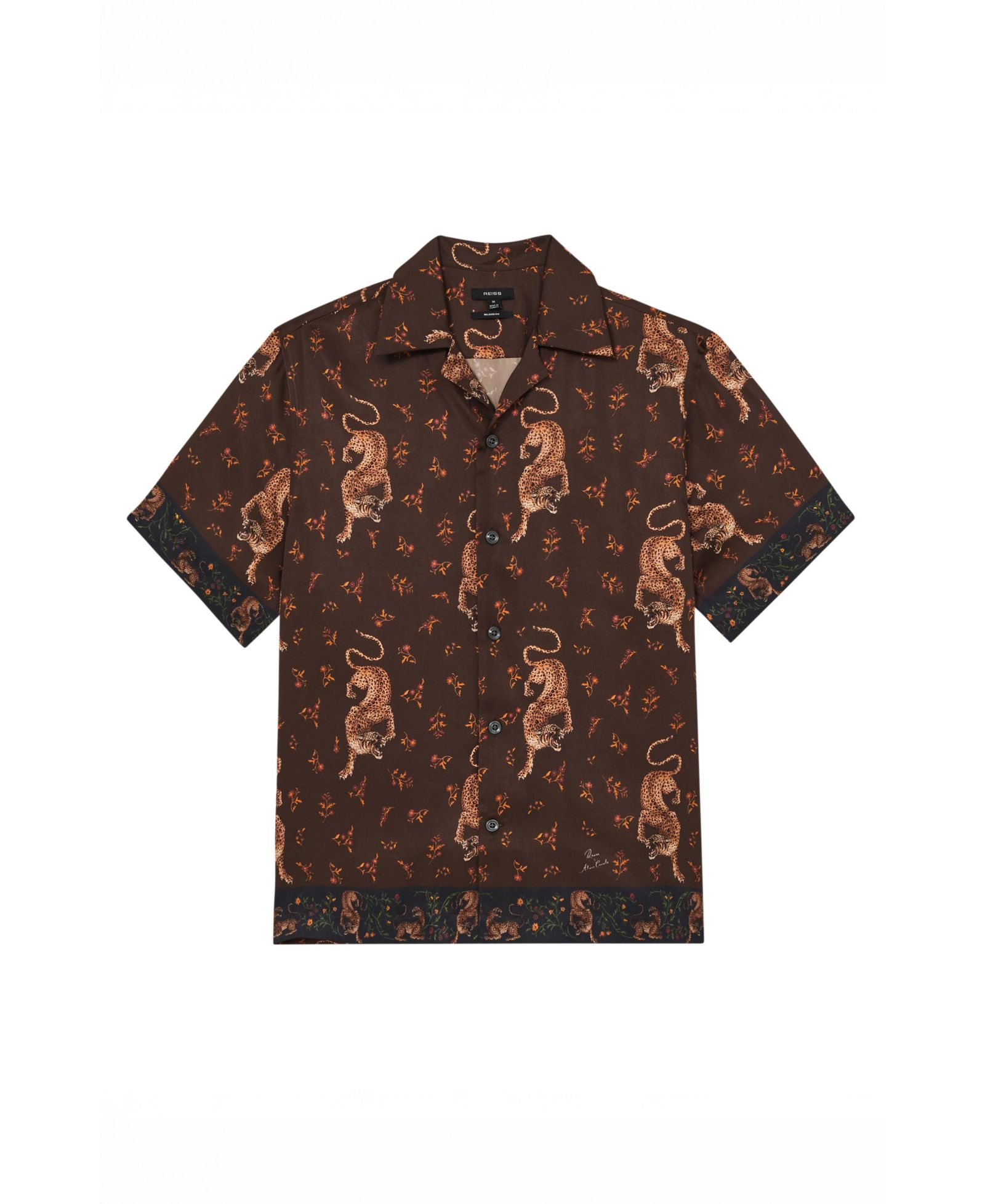 REISS Men's Leopard Leopard-Print Cuban-Collar Shirt