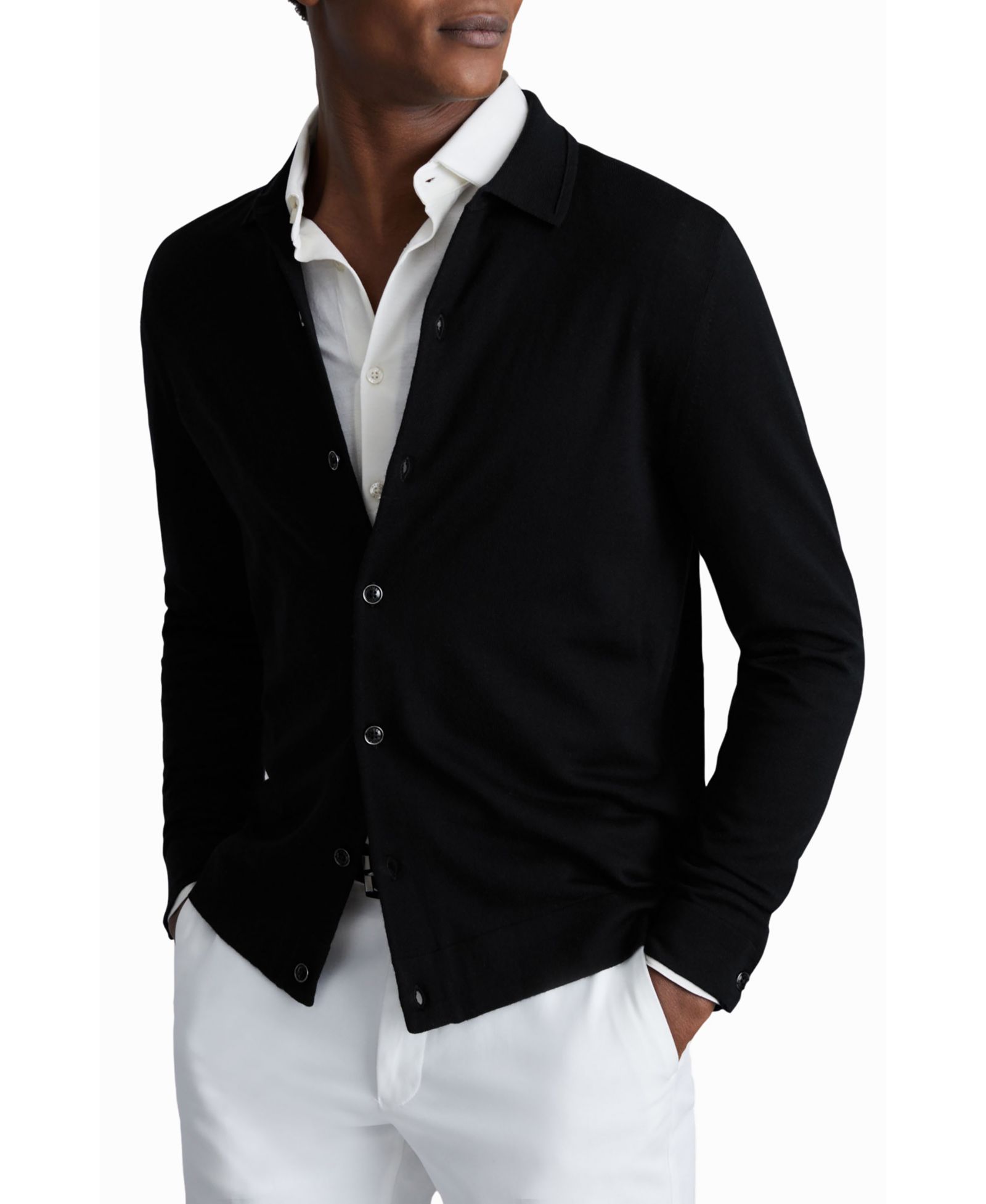 REISS Men's Forbes Merino Wool Button-Through Cardigan