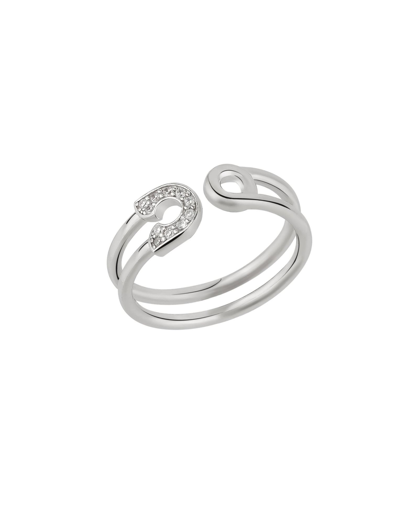 Sterling Pave Jewelled Safety Pin Ring