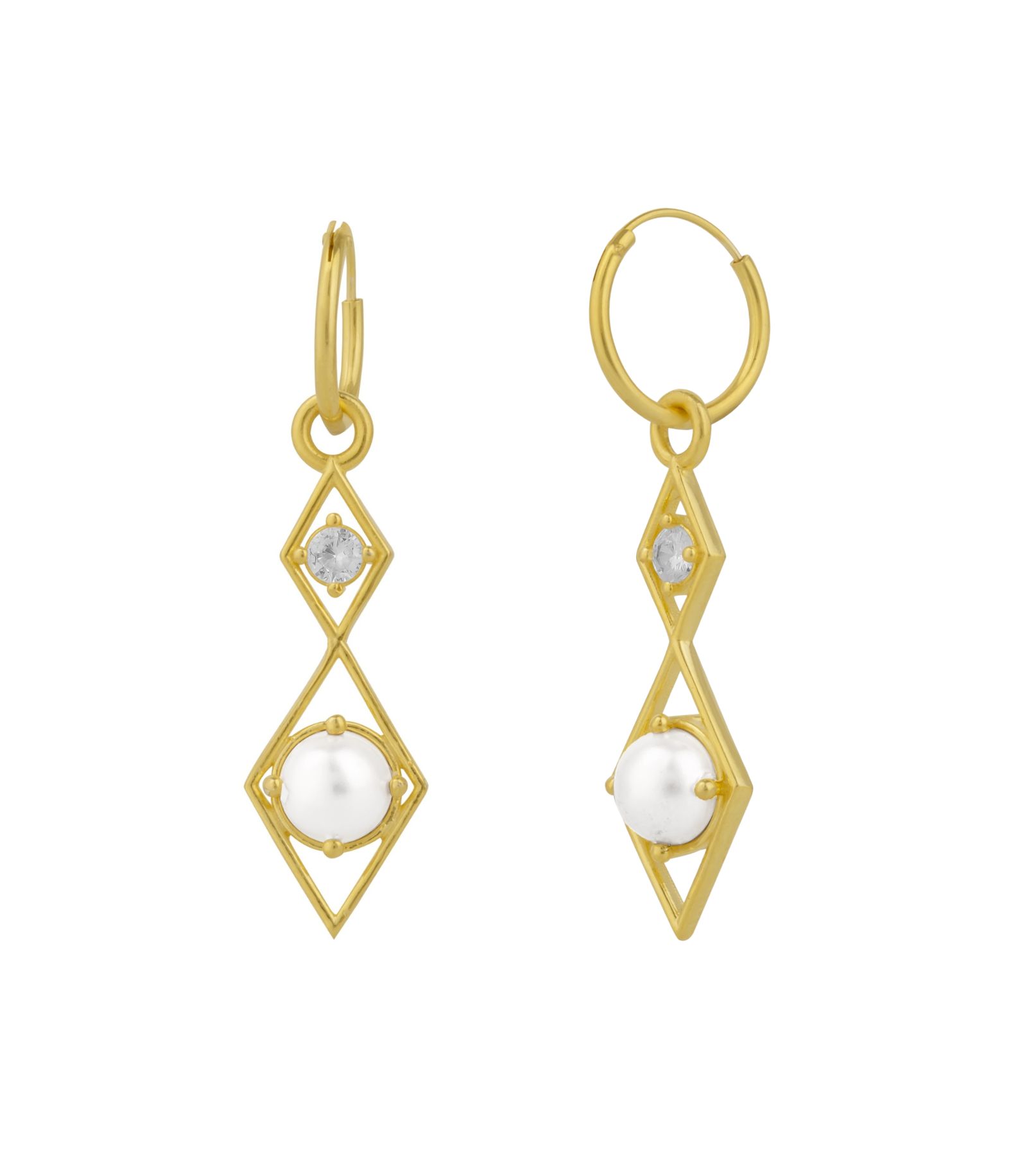 Серьги Spero London Sterling Rhombus 3D Pearl