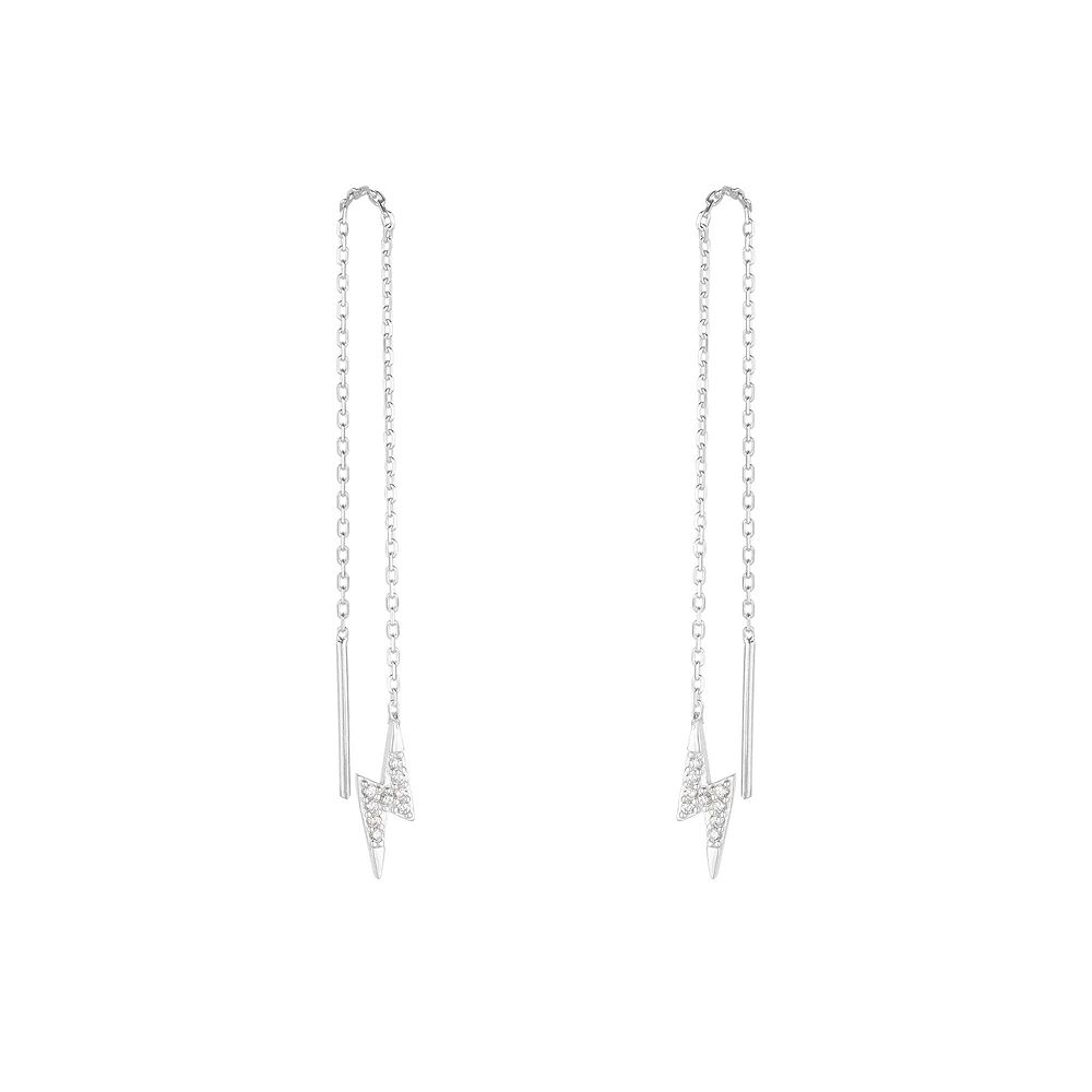 Spero London Lightning Bolt Sterling Chain Drop Earrings