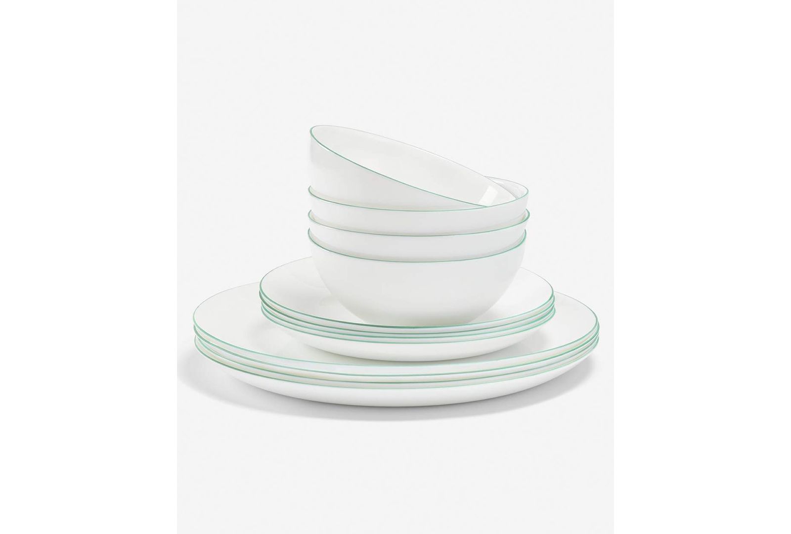 Arch Studio Opal Glass Mint Rim 12-Pc. Dinnerware Set, Service For 4, Macy's Exclusive