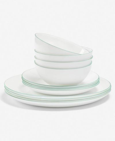 Arch Studio Opal Glass Mint Rim 12-Pc. Dinnerware Set, Service For 4, Macy's Exclusive