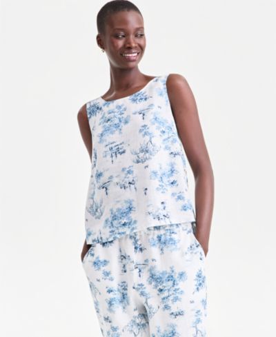 Charter Club Women's 100% Linen Pleated-Back Sleeveless Top, Macy's Exclusive