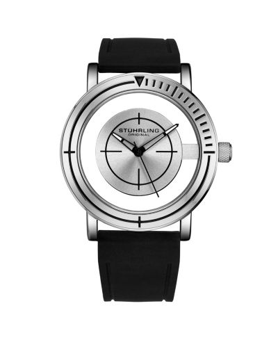 Мужские кварцевые часы Stuhrling Sniper 3915 Aviator, 42mm, Crosshair Target Dial, Rubber Strap, 5 ATM