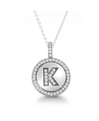 Simona Sterling , Micro Pave CZ Circle Initial Necklace