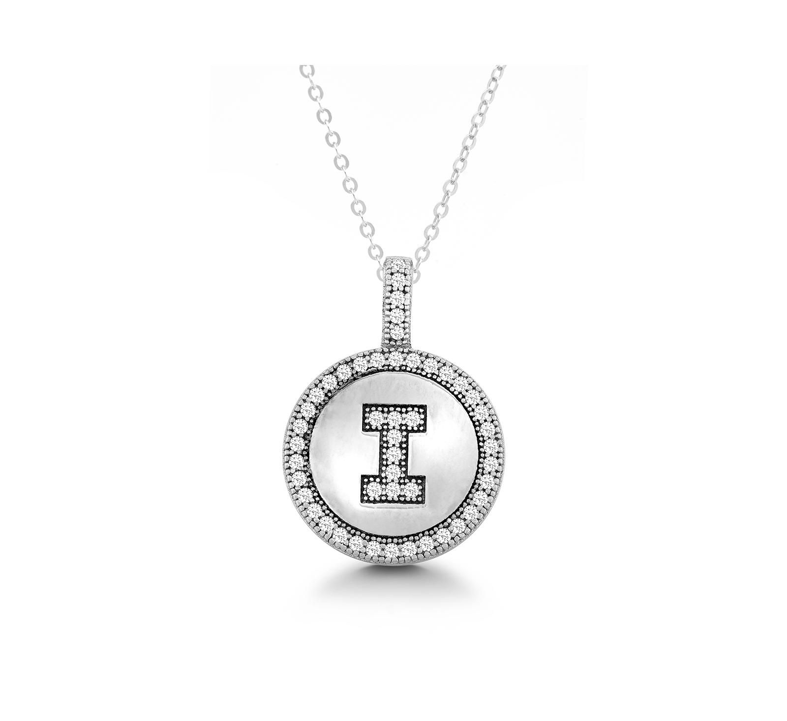 Simona Sterling , Micro Pave CZ Circle Initial Necklace