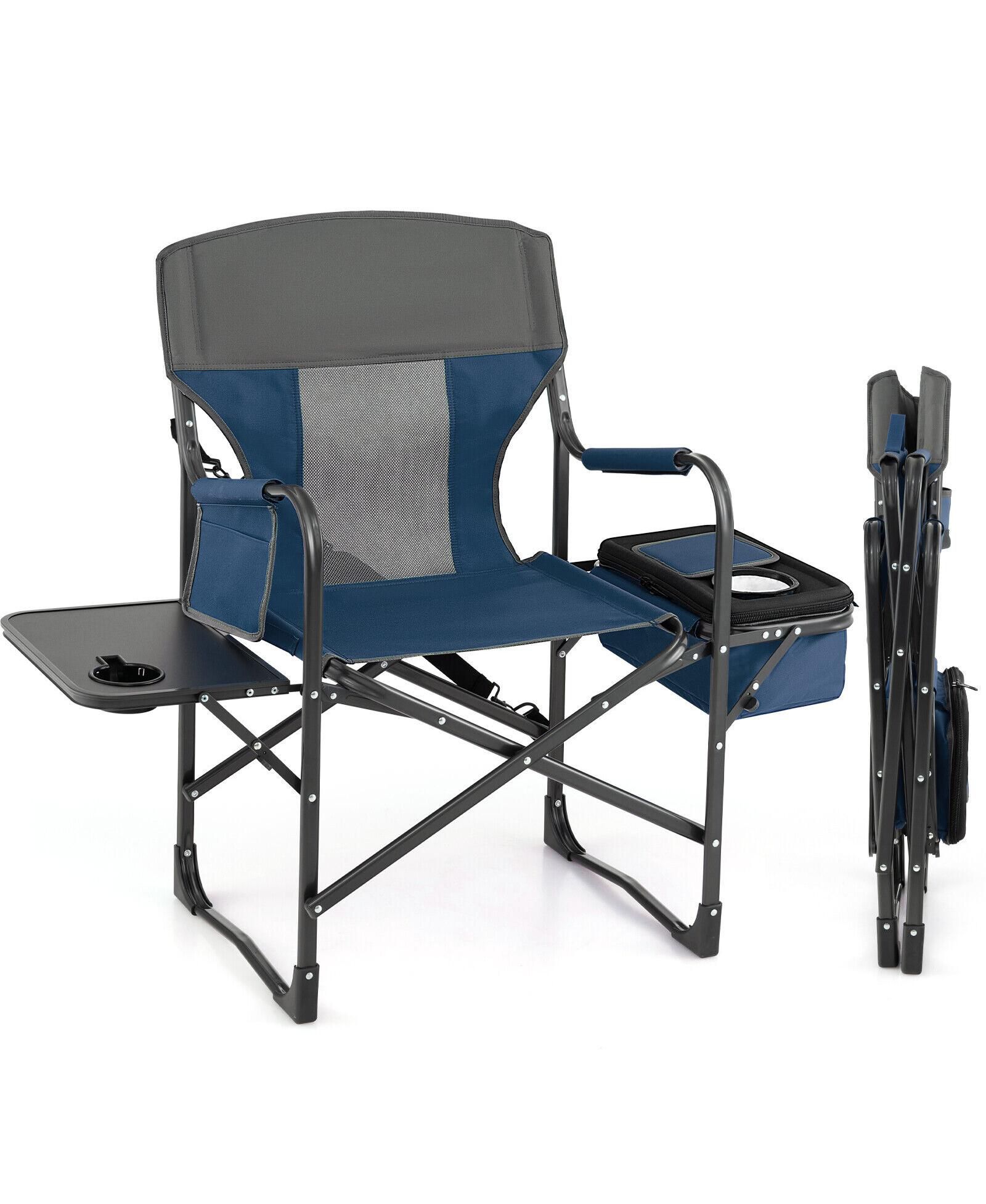 SKONYON Folding Camping Directors Chair with Cooler Bag and Side Table