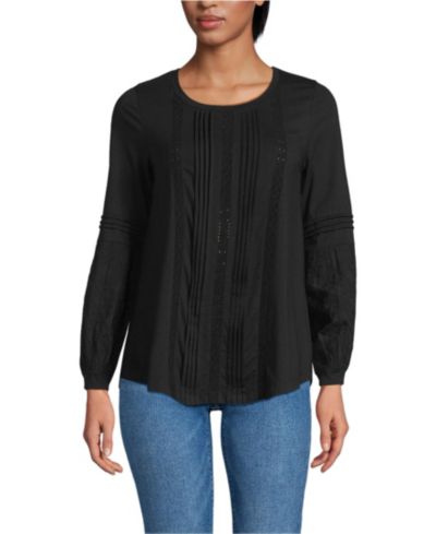 Женский топ Lands' End Petite Lightweight Jersey Lace Mix Long Sleeve Pintuck