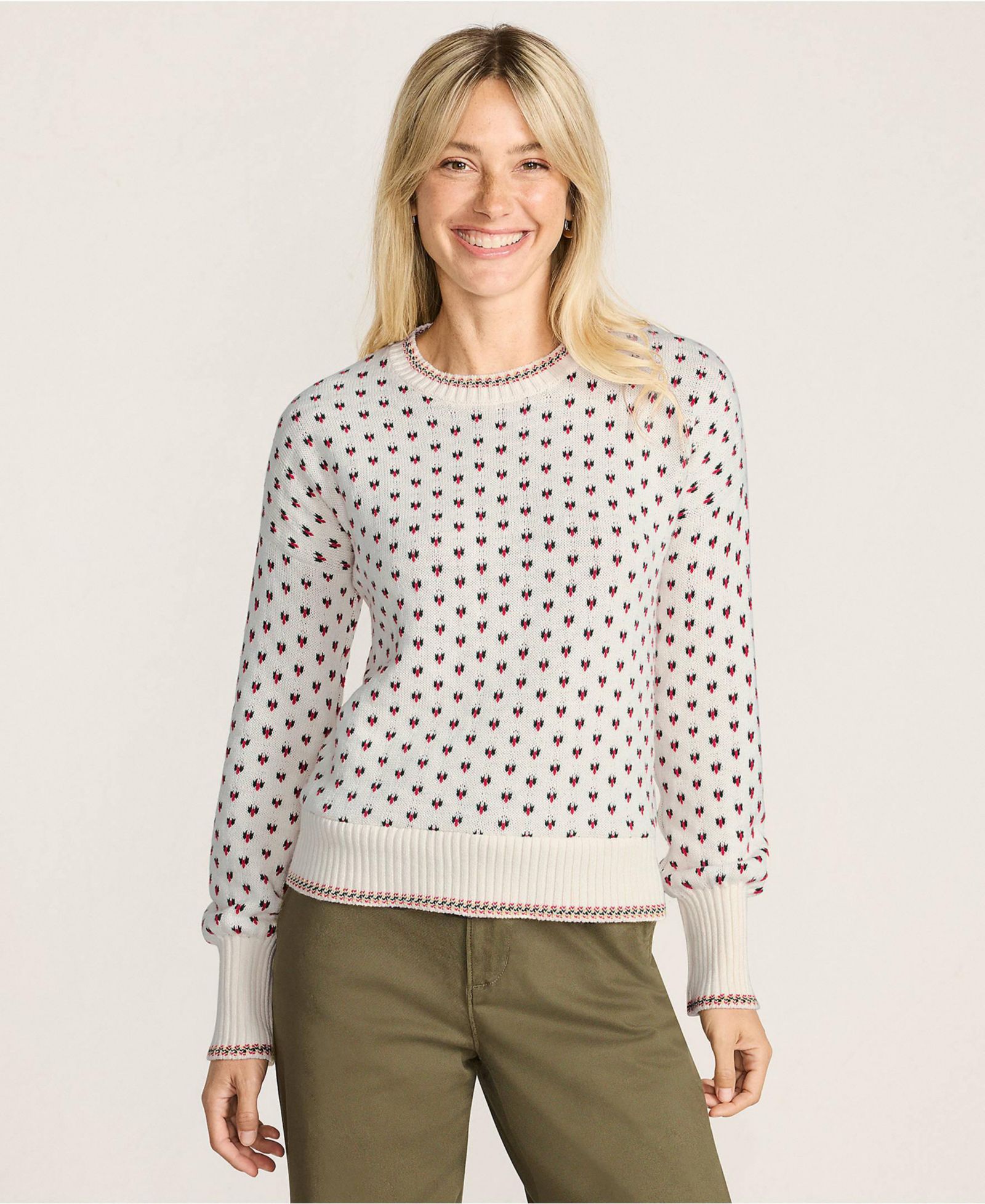 Lands' End Women's Drifter All Over Jacquard Jersey Crew Neck Sweater