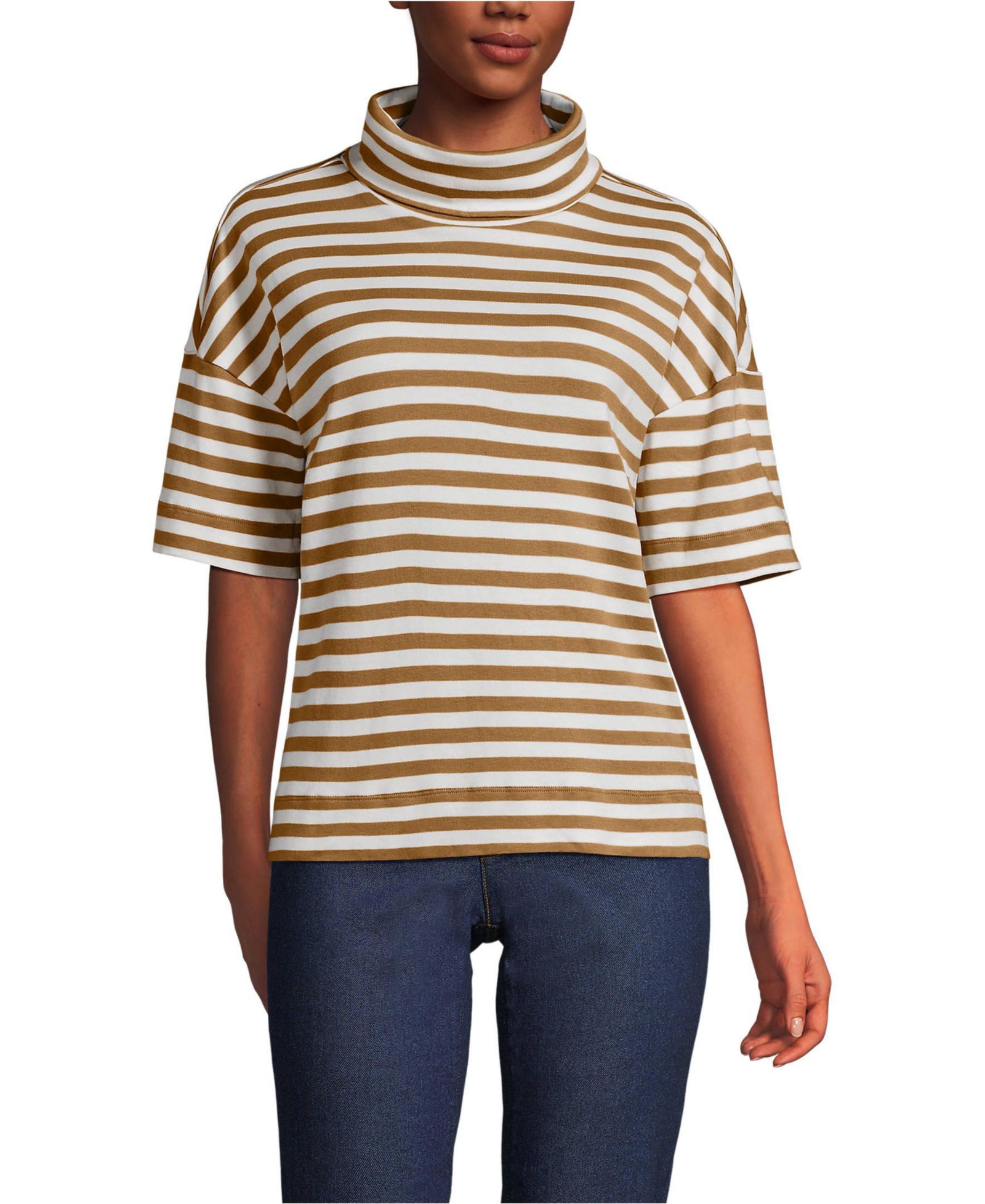 Lands' End Women's Elbow Sleeve Supima Cotton Relaxed Turtleneck