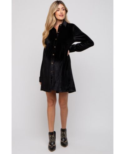 Pinkblush Women's Black Velvet Button Down Dress
