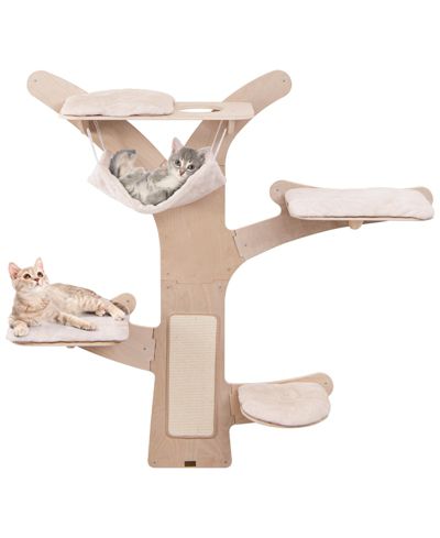 SKONYON Wall-Mounted Cat Tower with Hammock Platforms and Sisal Scratching Mat