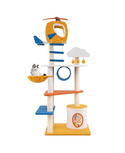 SKONYON 70 Inch Tall Aviation-themed Cat Tree with Helicopter Top Perch and Platforms
