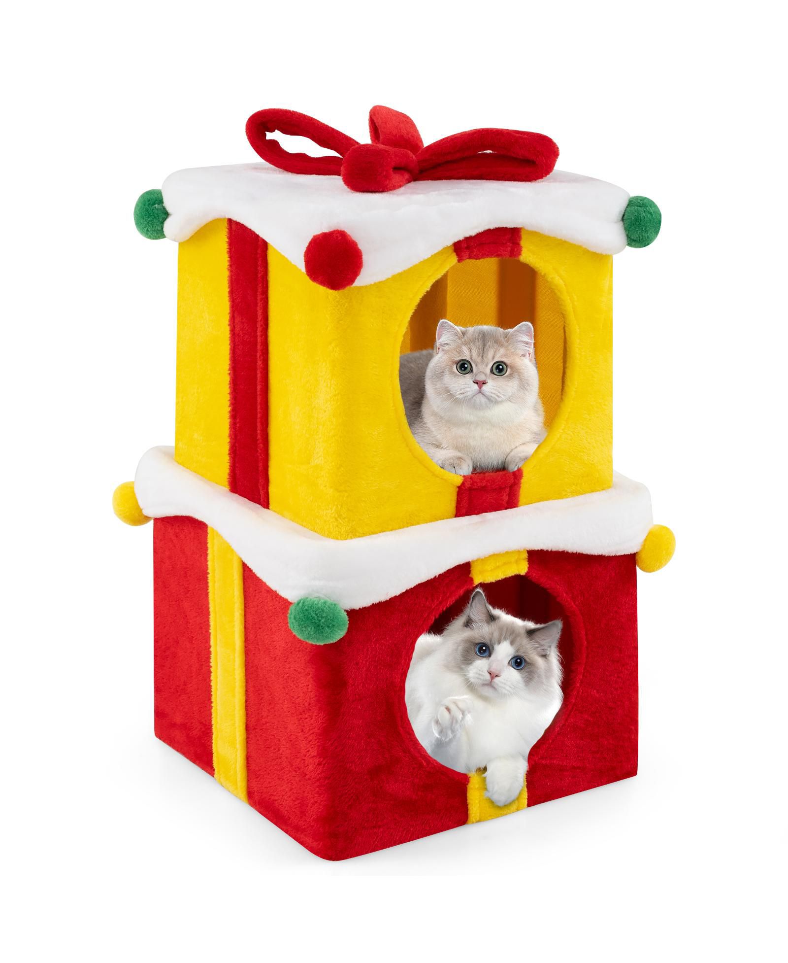Домик для кошек SKONYON 2 Gift Box Shaped Cute Christmas Cat House with Bow