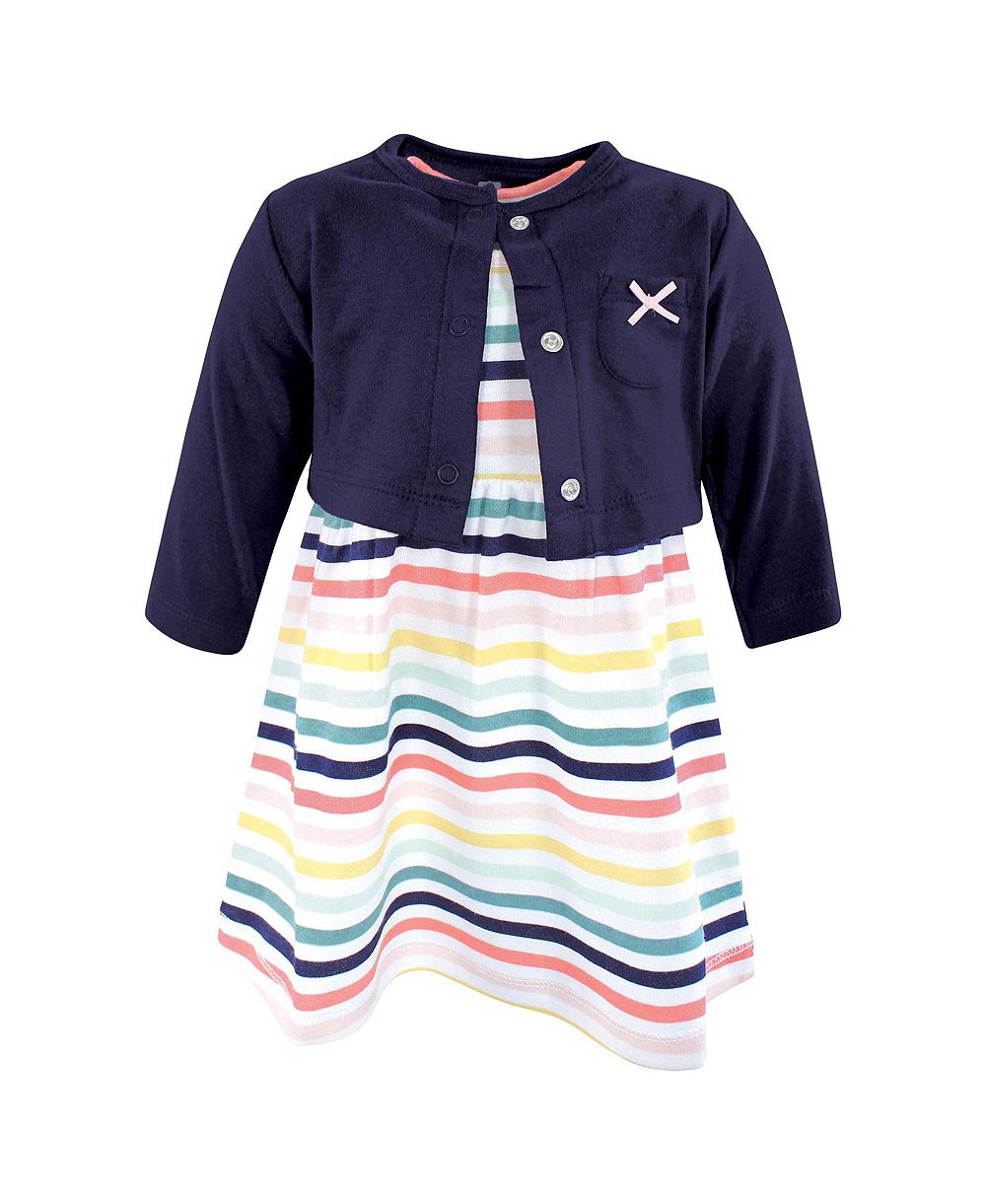 Hudson Baby Baby Girls Hudson 0-24M Cotton Dress and Cardigan Set, Sunset Stripe