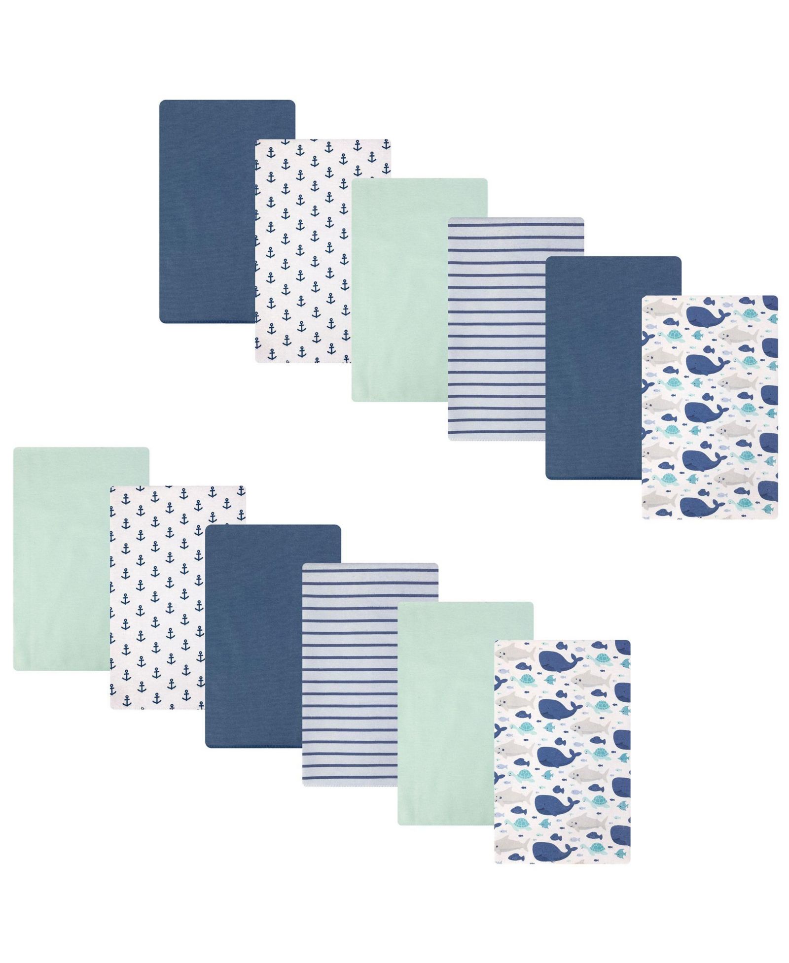 Hudson Baby Cotton Flannel Burp Cloths 12-Pack Bundle, Sea Friends