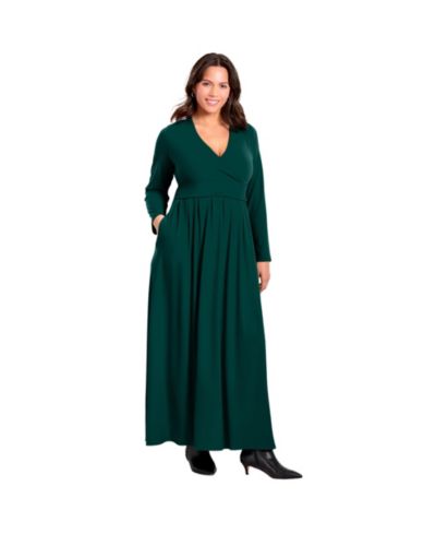 Avenue Women's Plus Size Faux Wrap Flare Maxi Dress