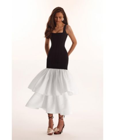 Milla Women's Black Fitted Maxi Dress With Puffy Tiered Skirt