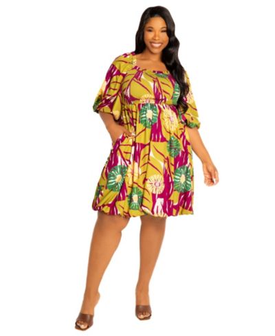 Buxom Couture Plus Size Платье с пышными рукавами и сборками