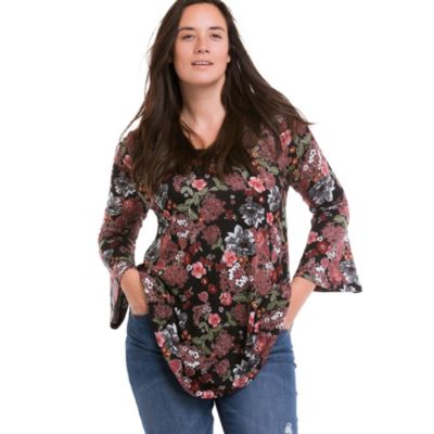 ellos женская туника Plus Size с рукавами колокол, трикотаж, А-силуэт