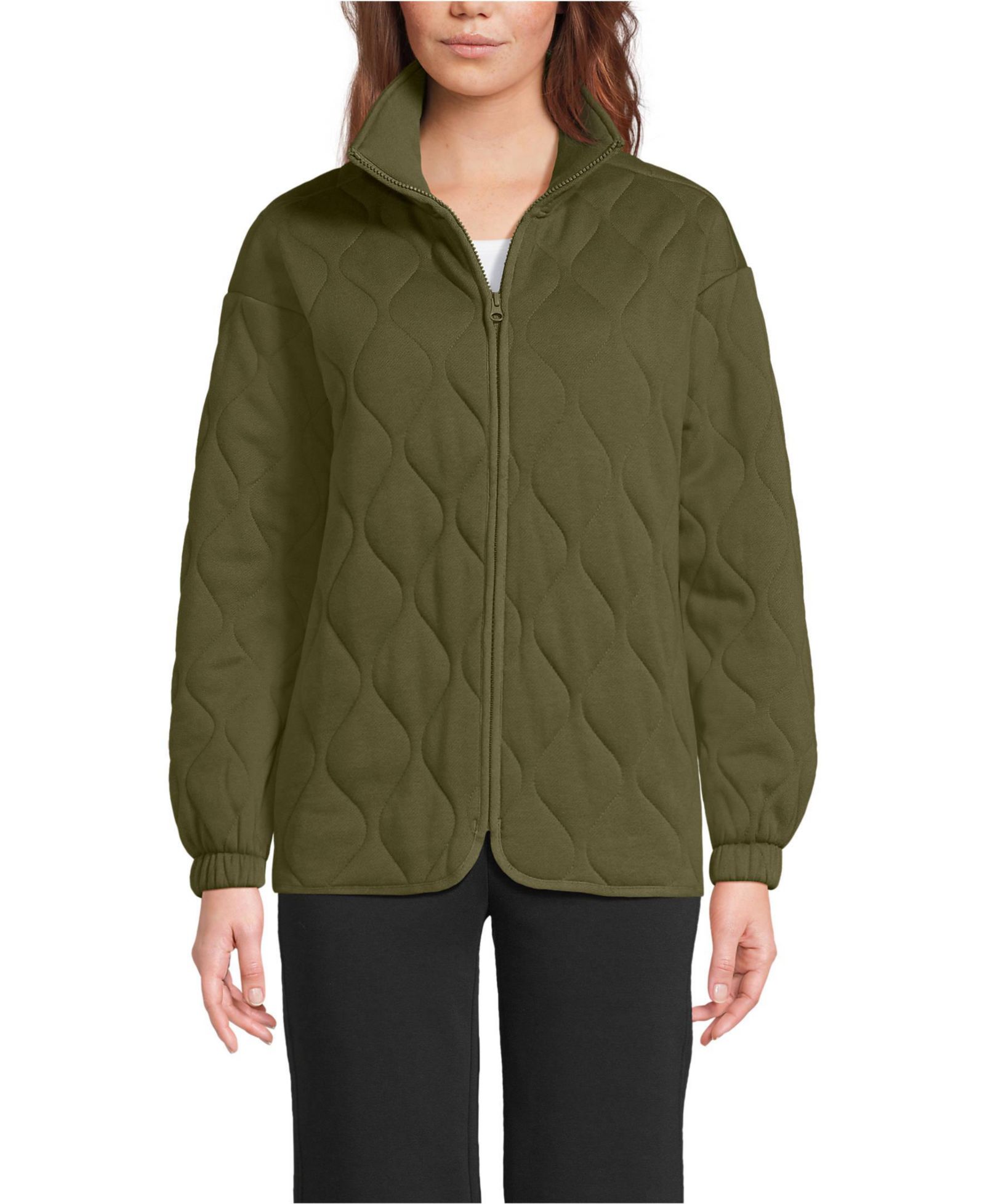 Lands' End Women's RainDefense Serious Sweats Quilted Full Zip Jacket