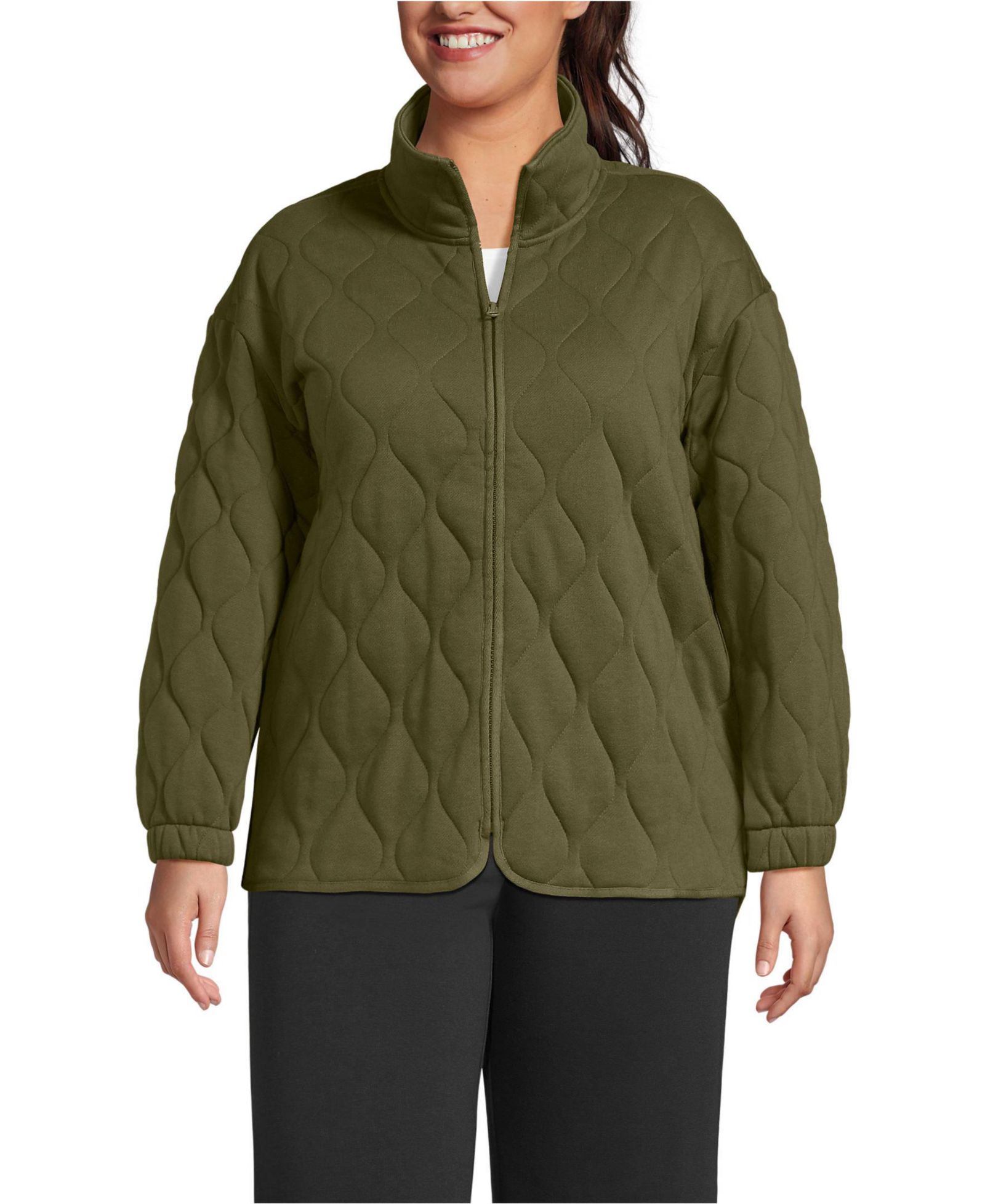 Lands' End куртка RainDefense Serious Sweats Quilted Full Zip Plus Size